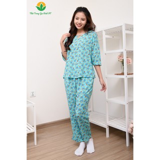 Bộ mặc nhà nữ thu đông Việt Thắng quần dài, áo tay lỡ, chất Lanh B09.2010