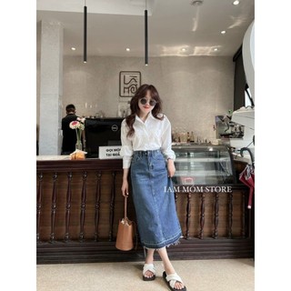 Chân váy jeans tua gấu
