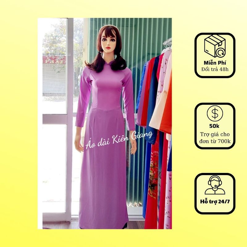 Áo dài màu tím hoa cà lụa nhật cổ 2 phân tay dài size M
