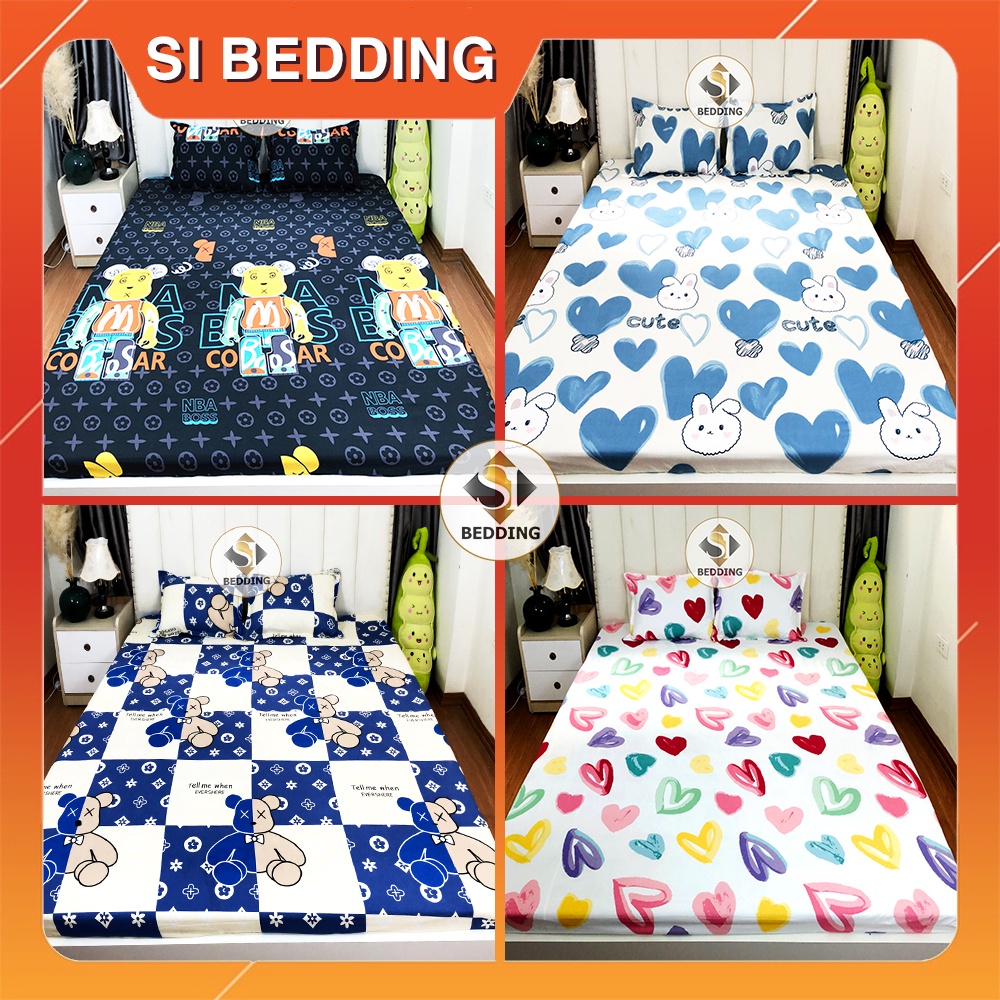 Bộ ga gối 1m2 - 1m4 ga trải giường + 2 vỏ gối nằm, drap giường cotton poly Si Bedding