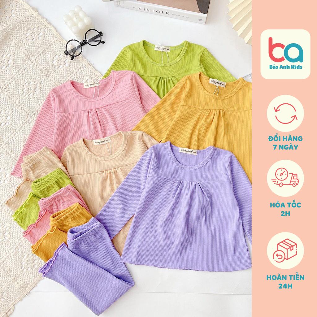 Bộ Dài Tay Bé Gái Minky Mom Dáng Babydoll Điệu Đà Vải Thun Gân Mềm Mịn, Bộ Thu Đông Cho Bé Mặc Nhà TDGAN1