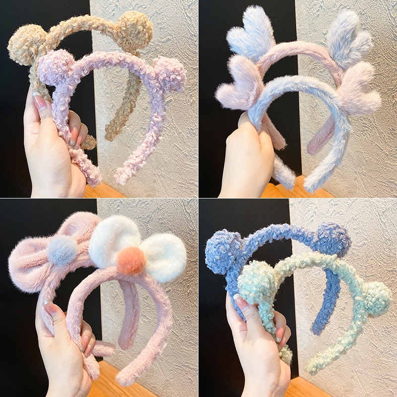 Băng Đô Nhung Lông Thiết Kế Hình Chú Gấu Hoạt Hình Dễ Thương