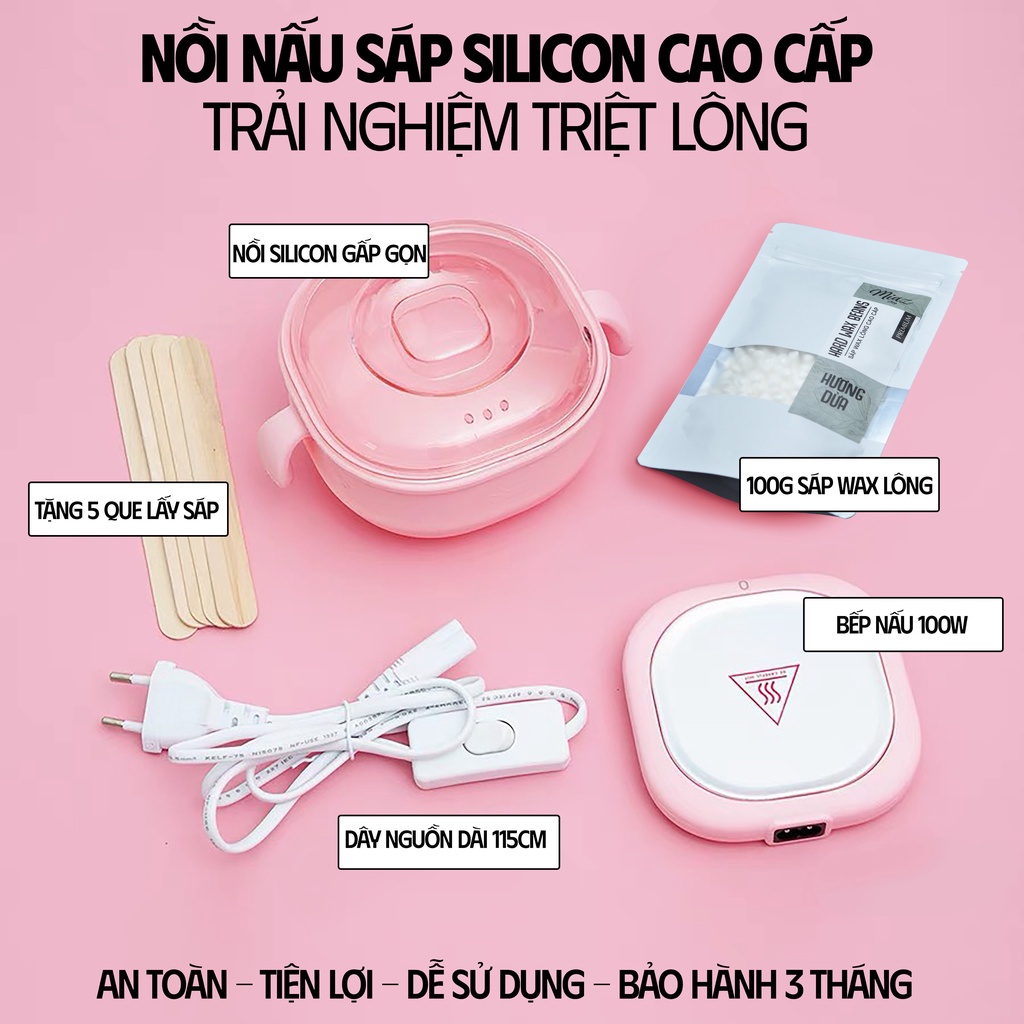 Nồi nấu sáp wax lông silicon cao cấp mẫu hot 2022 - Tặng kèm que lấy sáp