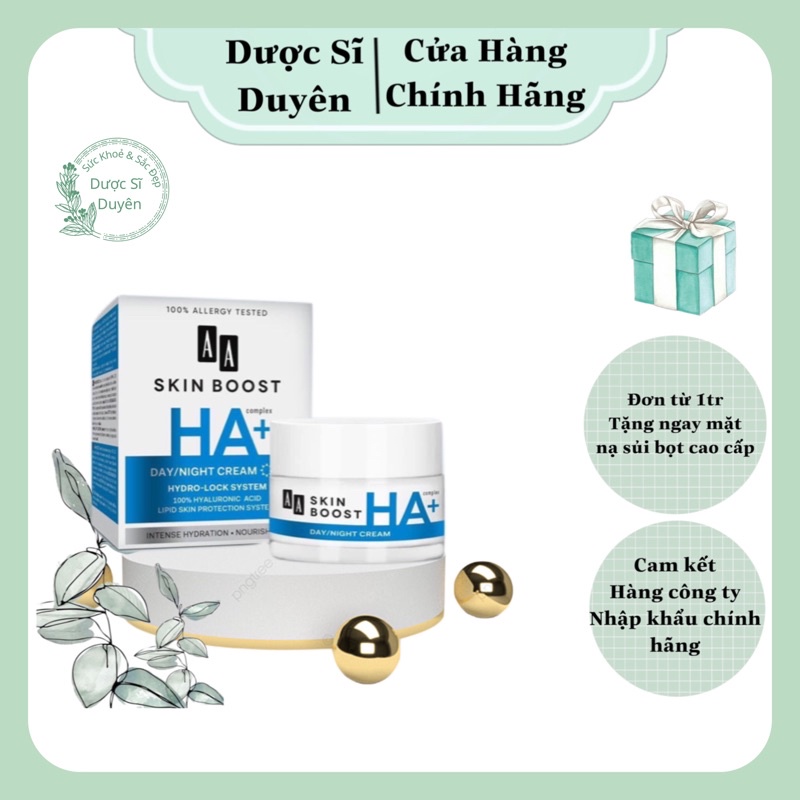 Kem dưỡng ẩm HA AA Skin Boost HA+ của AA COSMETICS Giúp cấp ẩm sâu,se khít lcl,làm mịn và căng bóng da.hũ 50g