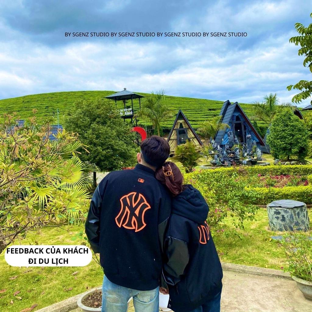 Áo varsity jacket MLB NY vải nỉ dày dặn phối tay da,Áo bomber nỉ form rộng nam nữ phong cách 2023