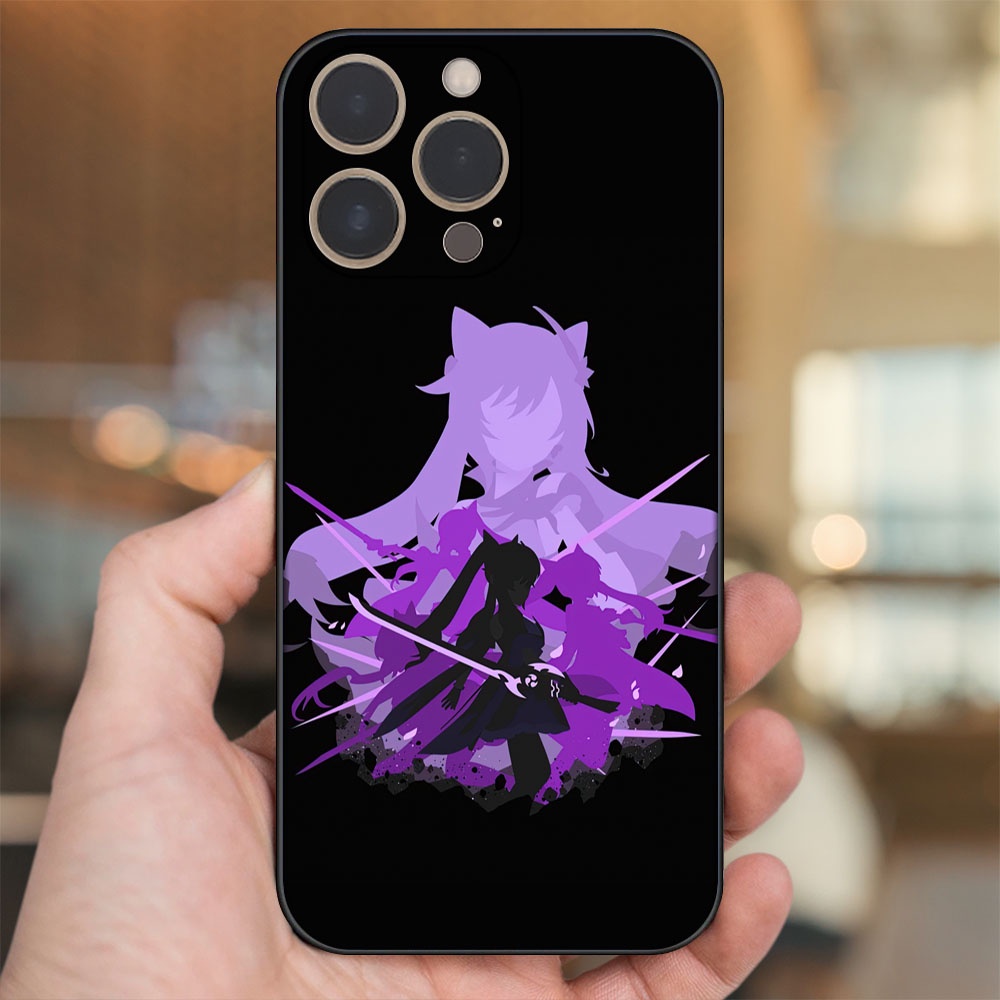 Ốp lưng iPhone 14 Pro dẻo đen cạnh vuông in hình Keqing Genshin Impact