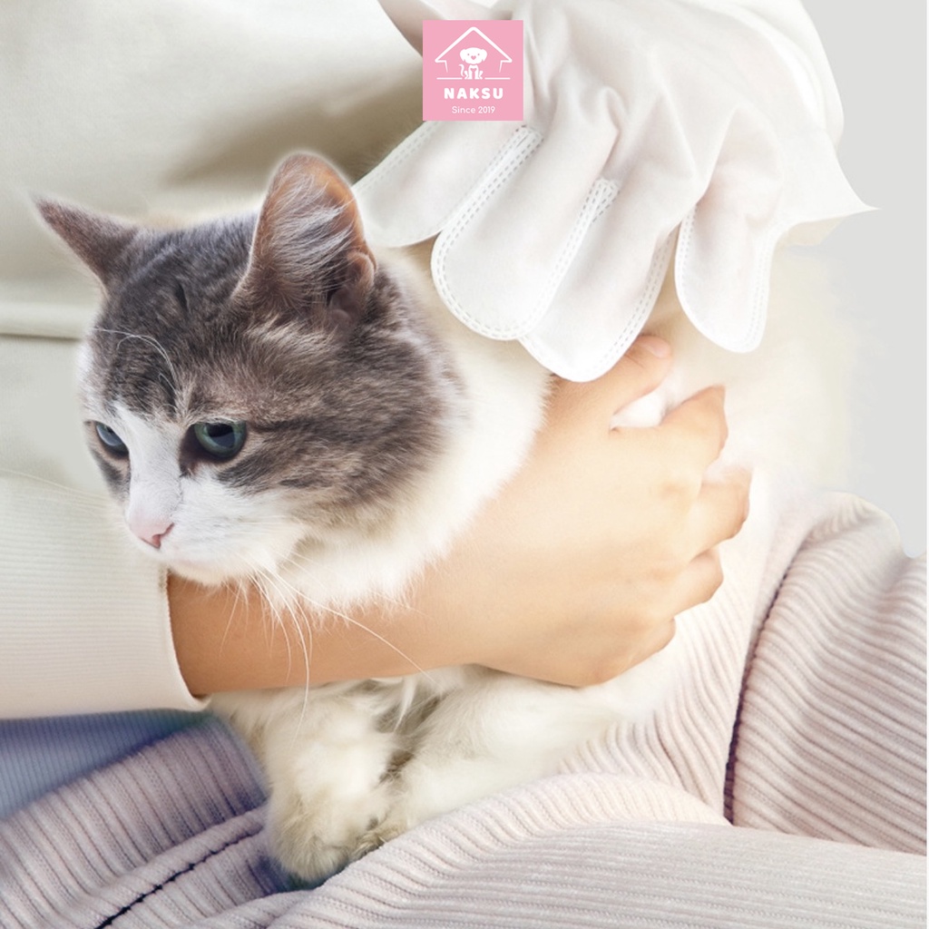 Găng Tay Vệ Sinh Lau Sạch Tắm Khô Và Khử Mùi Hôi Cho Chó Mèo Tiện Lợi Dùng Một Lần Naksu