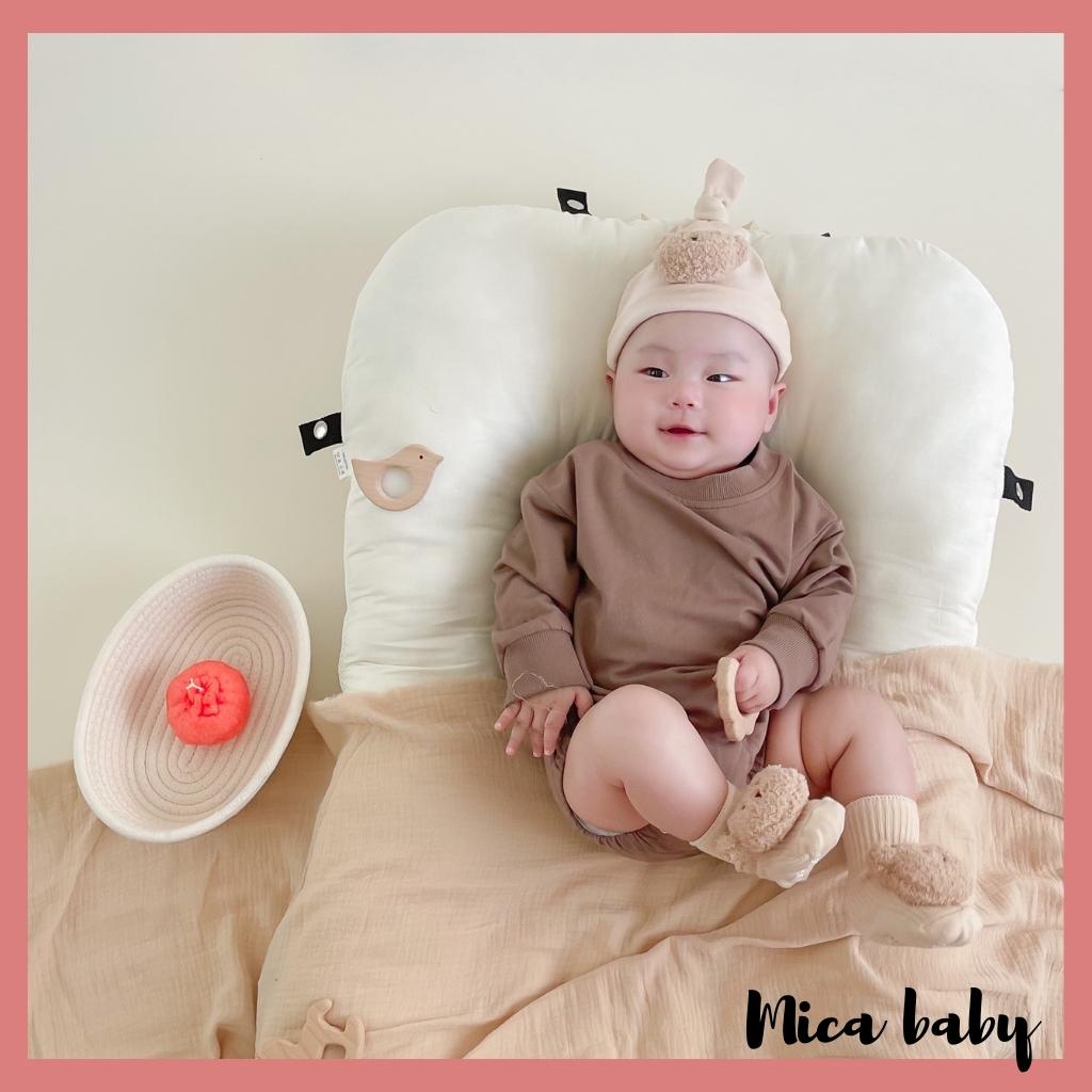 Tất vớ cao cổ cho bé đính gấu bông xù phong cách Hàn Quốc đáng yêu T38 Mica baby