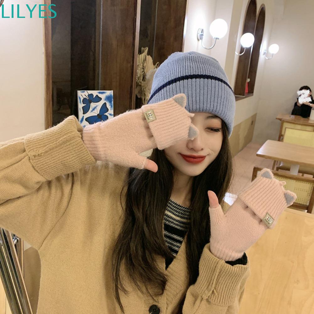 Găng Tay Hở Ngón Giữ Ấm Mùa Đông Thiết Kế Dễ Thương Dành Cho Nữ