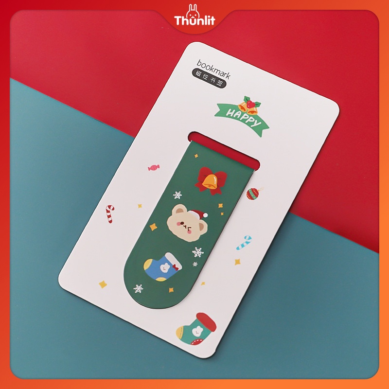 Phụ kiện đánh dấu trang từ tính THUNLIT hình gấu tuyết Giáng sinh dễ thương cho văn phòng sinh viên