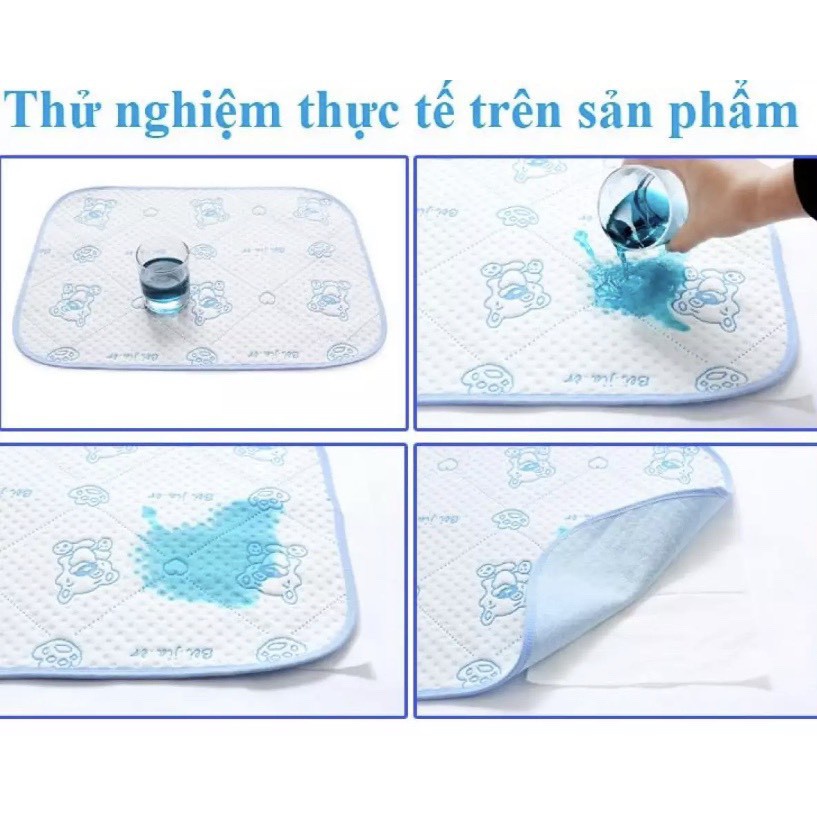 Tấm Lót Chống Thấm Hình Gấu 4 Lớp, Lót Sơ Sinh Cao Cấp Êm Ái Cho Bé