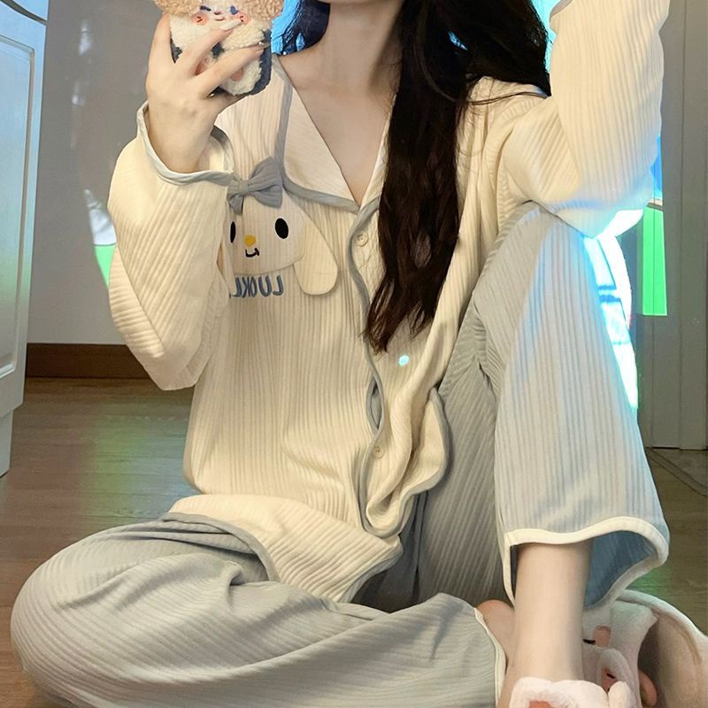 Bộ Đồ Ngủ Dài Tay Dáng Rộng Thời Trang Xuân Thu Cho Nữ