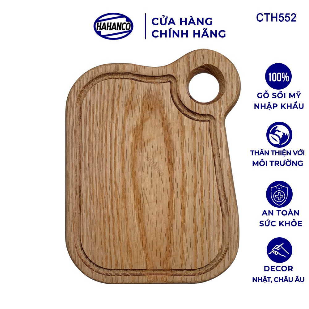 Thớt Lỗ To Gỗ Sồi HAHANCO Có Rãnh Bao Quanh Tiện Dụng Xuất Khẩu Châu Âu CTH552