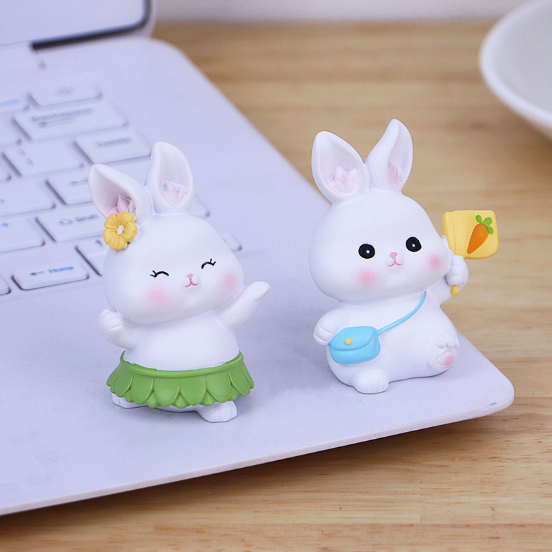 Set 4 mô hình Thỏ trắng Hambuger mini Ráp biểu cảm dễ thương trang trí, bàn học, bàn làm việc, quà tặng bạn bè