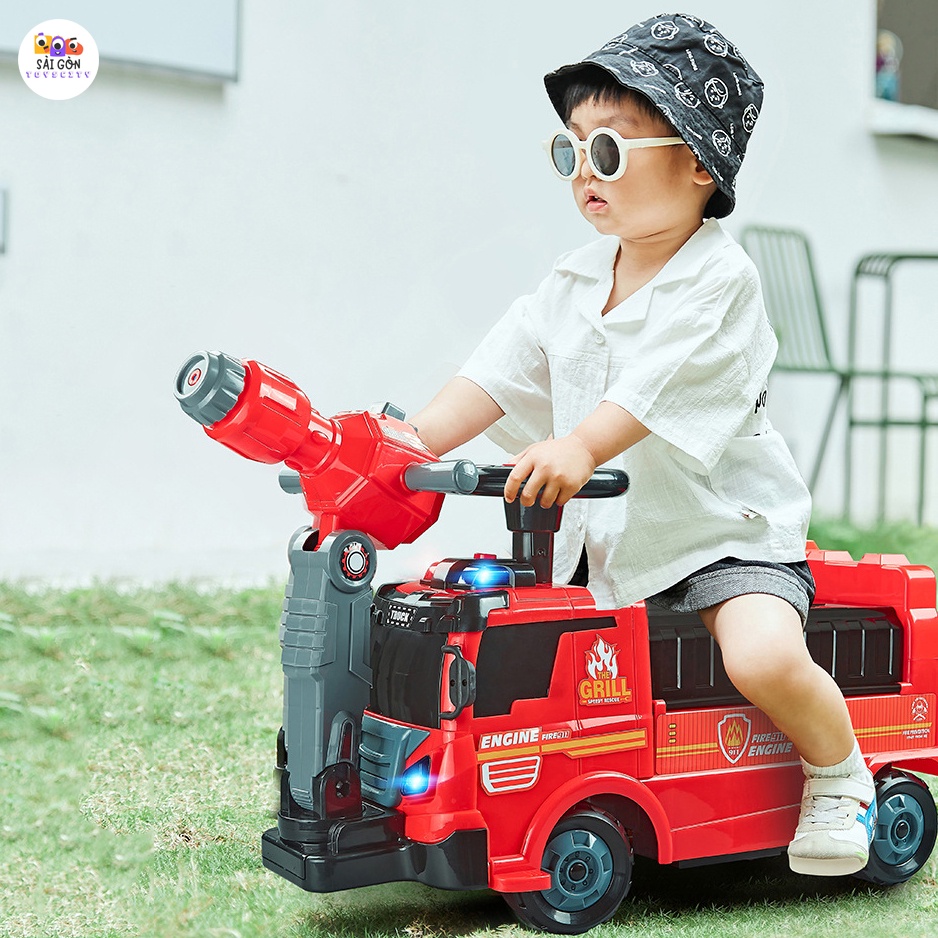 Xe Chòi Chân Cứu Hỏa Phun Nước 2 Trong 1, Xe Thăng Bằng Xe Scooter 4 Bánh Cho Bé Tập Đi Tỏa Sức Vui Chơi