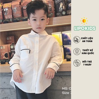Áo Sơ Mi Trắng Cao Cấp Bé Trai  Có Túi Kẻ Đen, Áo Sơ Mi Trẻ Em Nam Mặc Đi Học Đi Chơi Size 2 đến 7 Tuổi - OA058