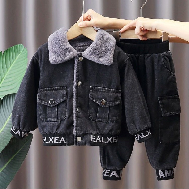 Sét bộ quần áo jean lót lông siêu ấm cho bé trai