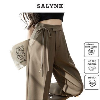 Quần Ống Suông SALYNK Quần Ống Rộng Nữ Lưng Cao Thắt Nơ Phong Cách Hàn Quốc