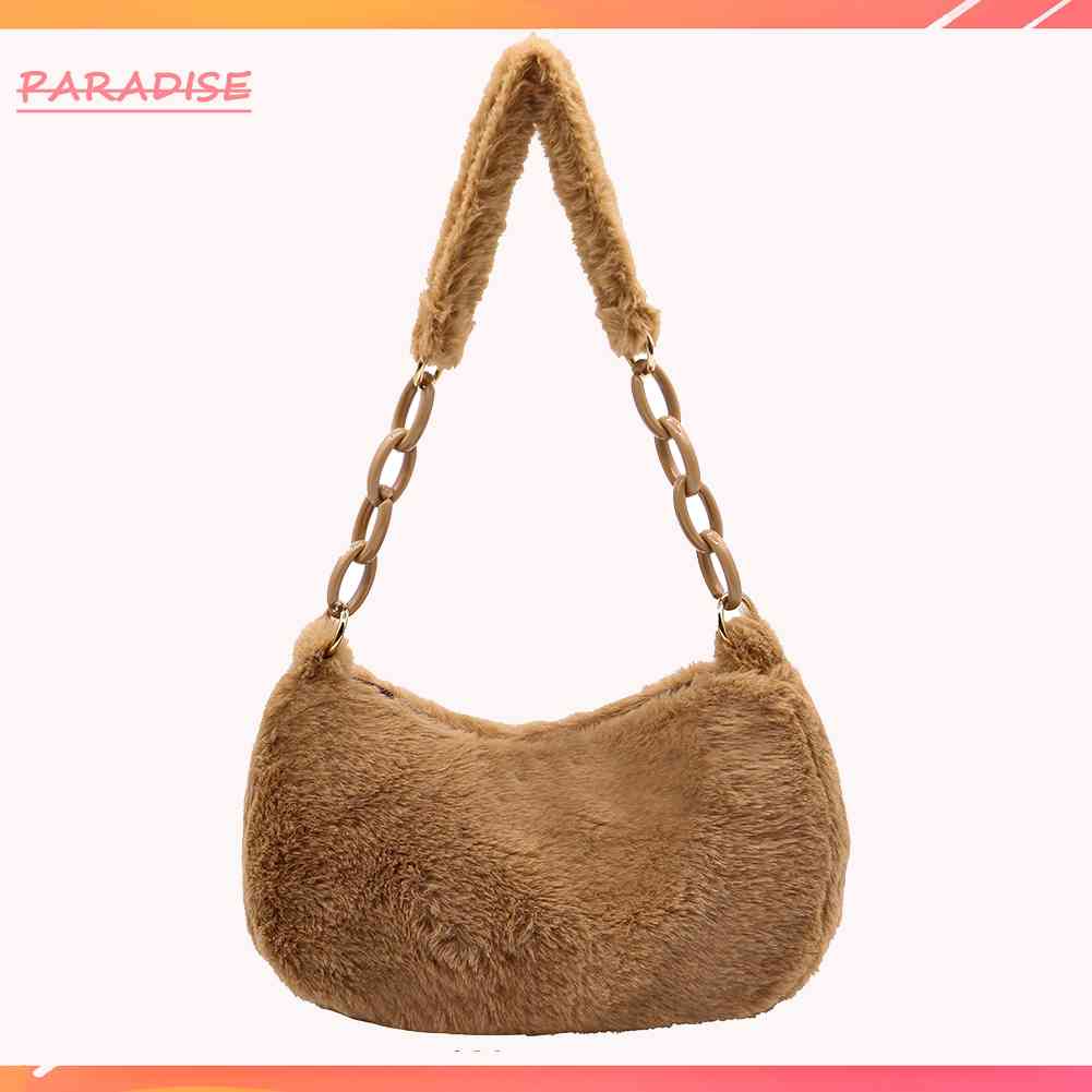 Túi Xách Kẹp Nách Phủ Lông Acrylic Màu Sắc Tinh Khiết Phong Cách Vintage Thời Trang