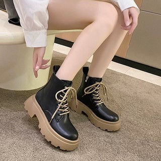 Bốt nữ ullzang đế độn 4p cổ lửng dây Tròn Đế Nâu Cao Cấp