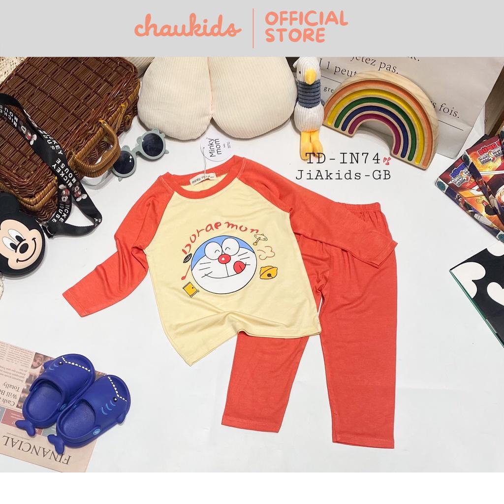 Bộ Thun Lạnh Dài Tay Cho Bé Trai, Bé Gái Minky Mom Hoạ Tiết Doraemon Tay Giáp Lăng,Đồ Bộ Cho Bé Mặc Nhà MKMTD2241