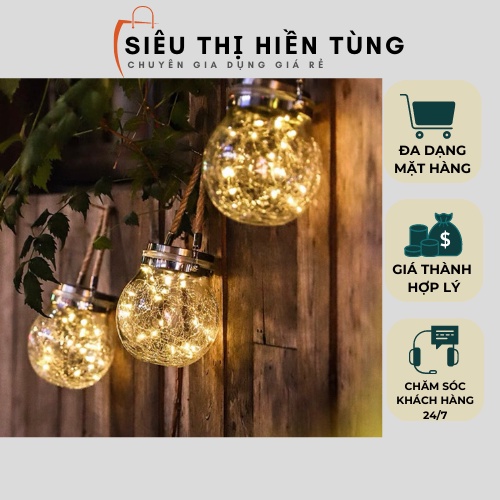 Đèn Trang Trí Năng Lượng Mặt Trời Lọ thủy tinh ánh sao siêu sáng,Đèn Treo Vườn Ban Công chống nước tự sáng khi trời tối