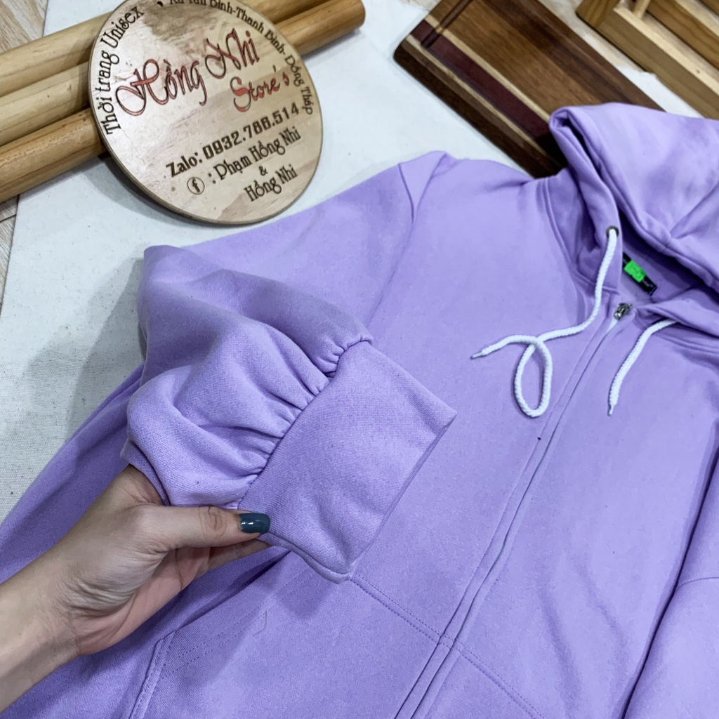 Áo Khoác Hoodie Zip Nỉ Trơn Tay Phồng Màu Tím Dây Kéo Dáng Rộng Nam Nữ Oversize Ulzzang Unisex - MM