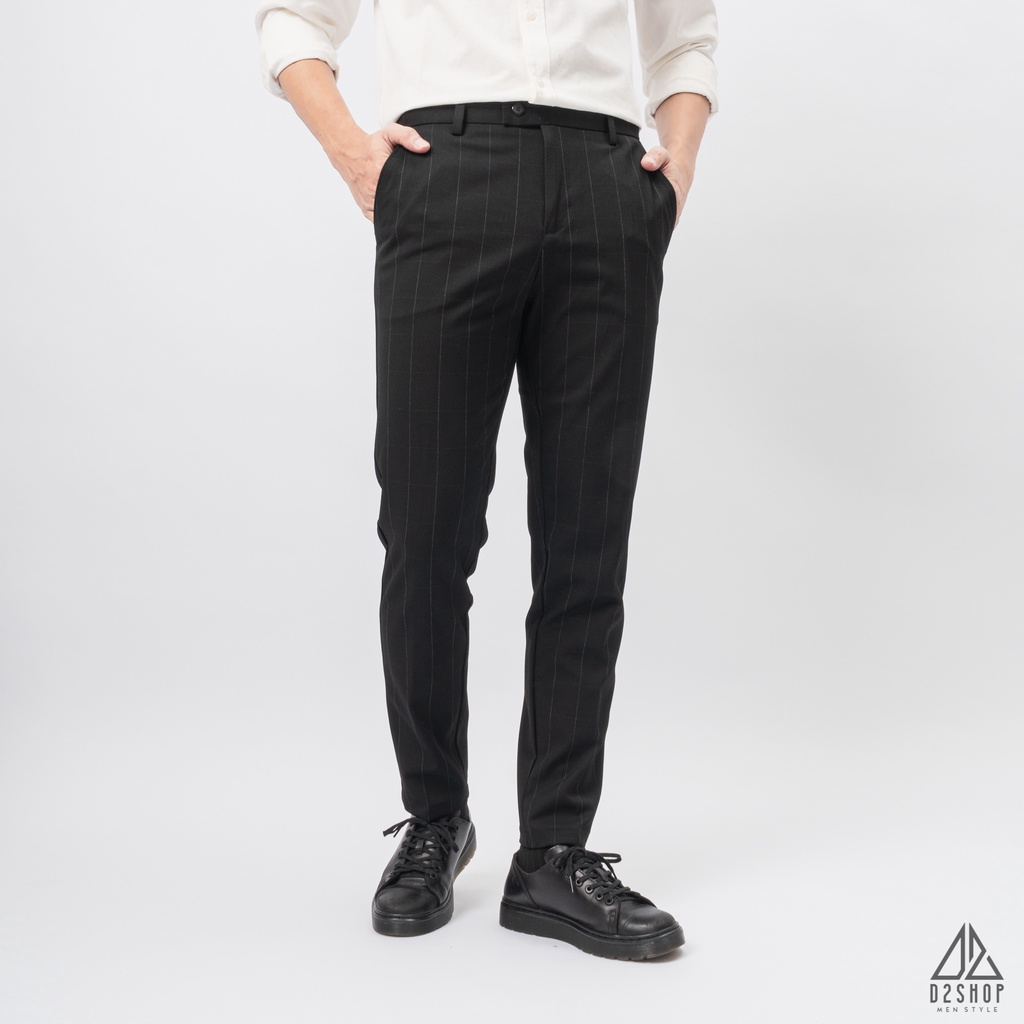 Quần tây nam D2shop, quần âu đen sọc kẻ ô, dáng ôm , màu đen [QT-0945-1]