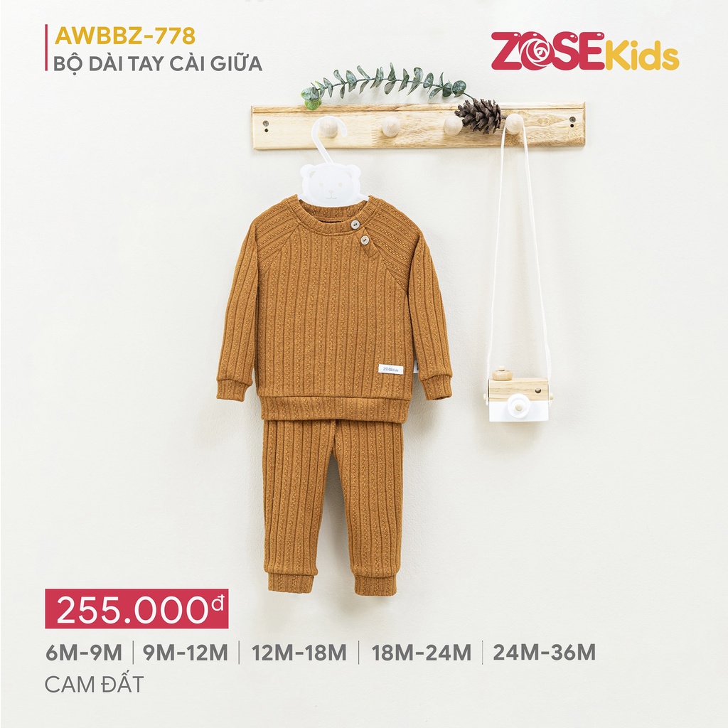 Bộ quần áo dài tay cài giữa DEROSA KIDS cho bé từ 6-36 tháng AWBBZ-778