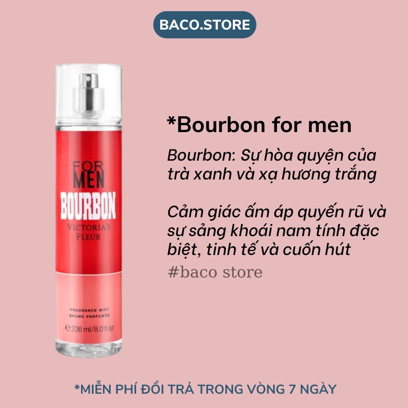 Body mist, Xịt thơm cho nam Bourbon 236ml Nam Tính, Lịch lãm