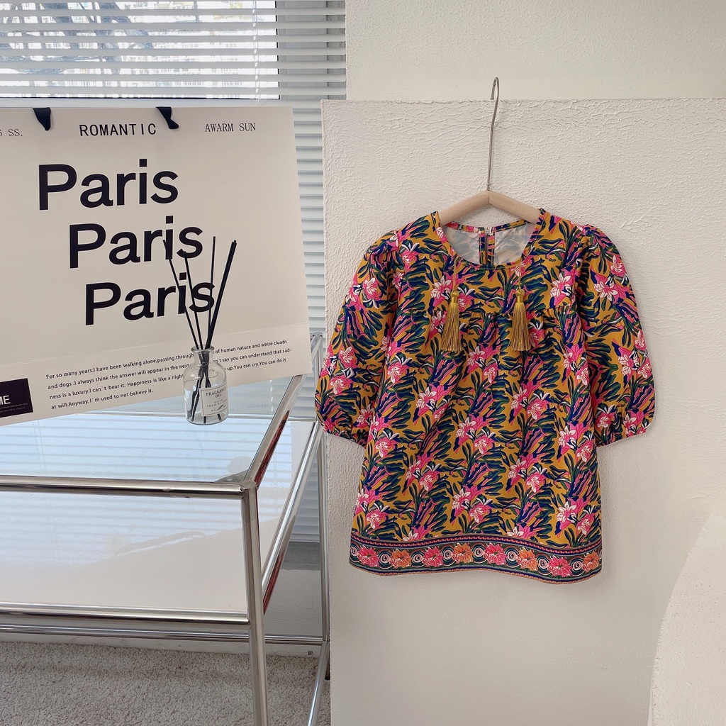 Đầm hoa cho bé gái 2-10 tuổi, tay phồng - Váy cho bé gái mùa thu đông