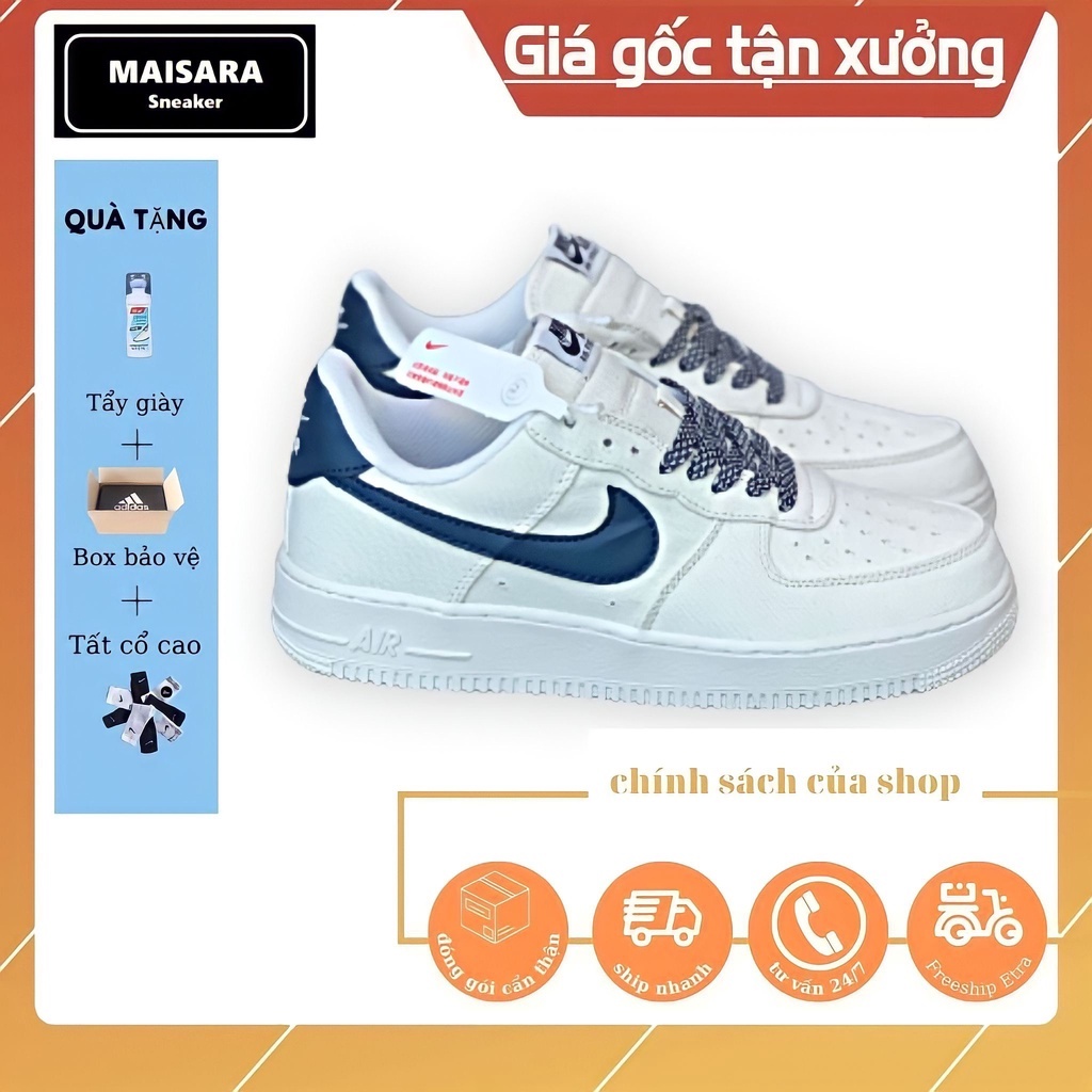 giày_nike canvas navy, giày_nike air focer 1 be sữa tích xanh hàng cao cấp full size 36-43 full phụ kiện tặng tất