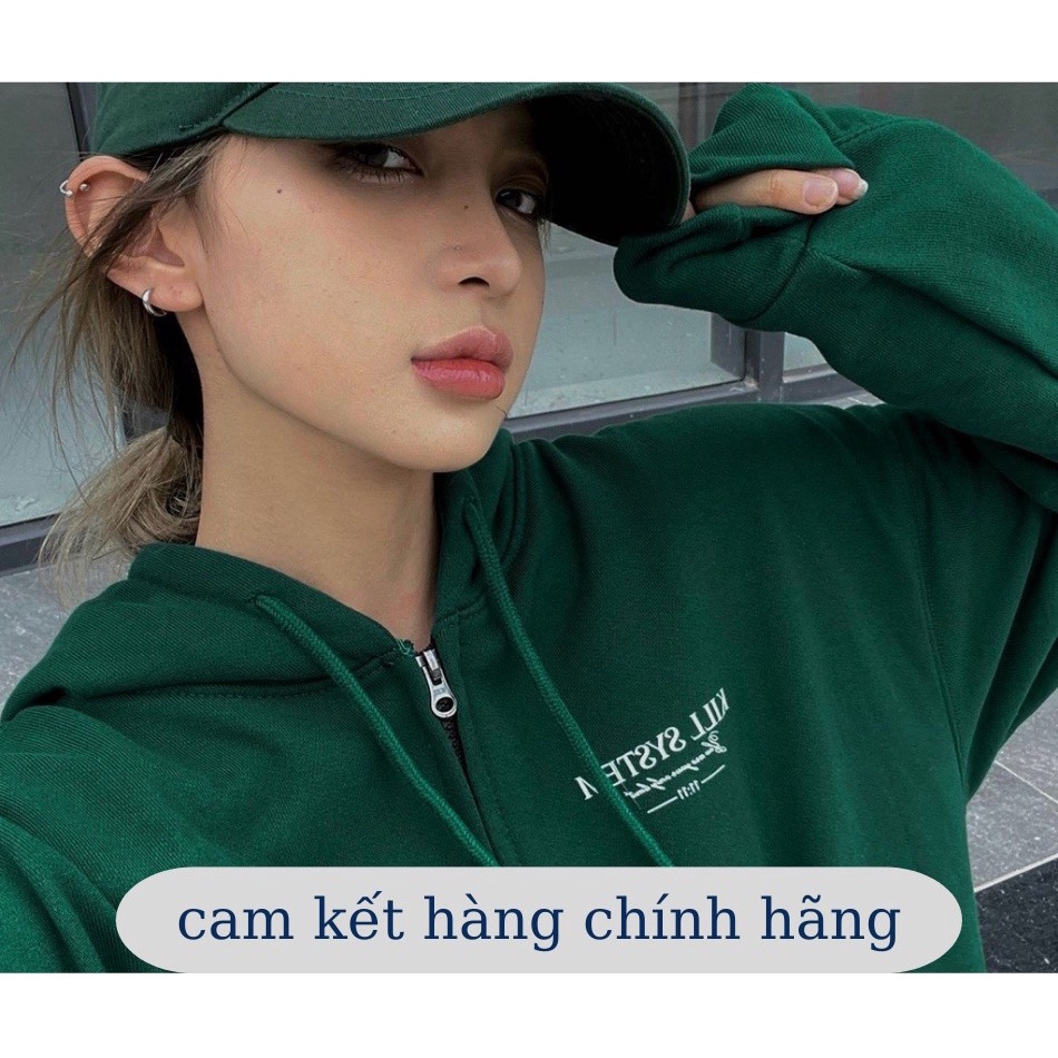 Áo Khoác Hoodie Có Khóa Cute Nam Nữ Form Rộng Có Mũ Màu Xanh Lá Rêu Hàn Quốc