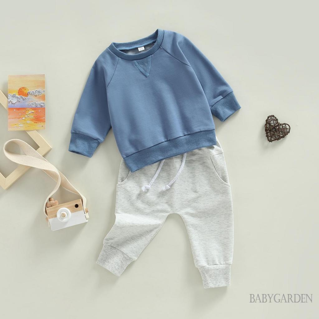 Bộ Áo Thun Tay Dài Cổ Thuyền Kèm Quần Thể Thao Dành Cho Bé Trai 0-3 Tuổi