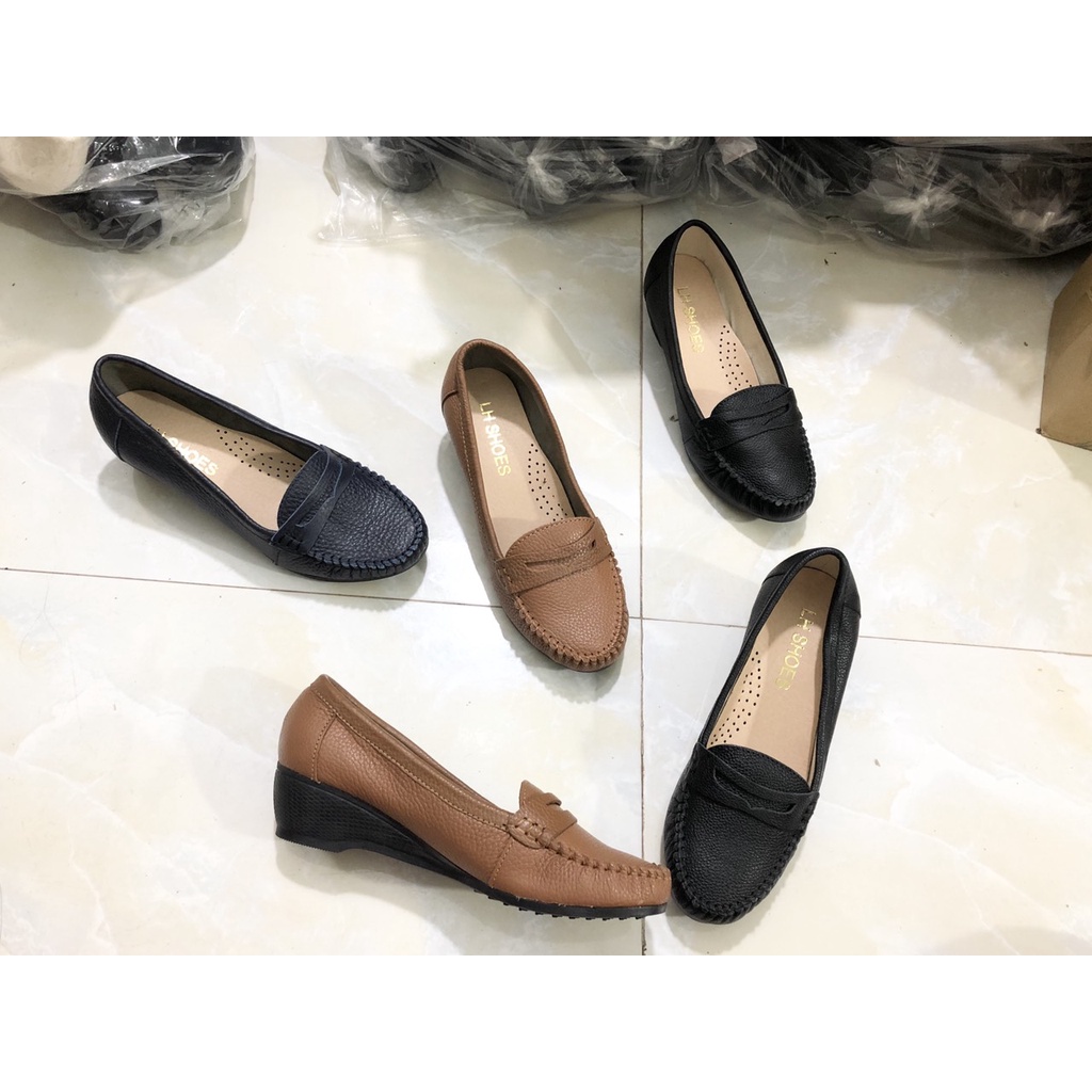 Giày đế xuồng nữ 3p da bò mềm êm chân mũi tròn dễ mang êm chân
