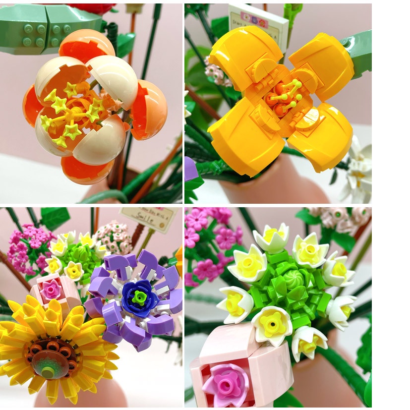 Bộ sản phẩm đồ chơi lắp ráp bó hoa nhiều loài hoa, mô hình bó hoa