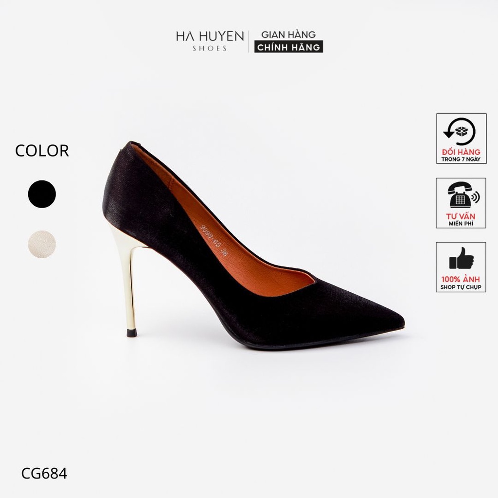 Giày cao gót nữ Hà Huyền Shoes lụa gót nhọn 9 phân - CG684