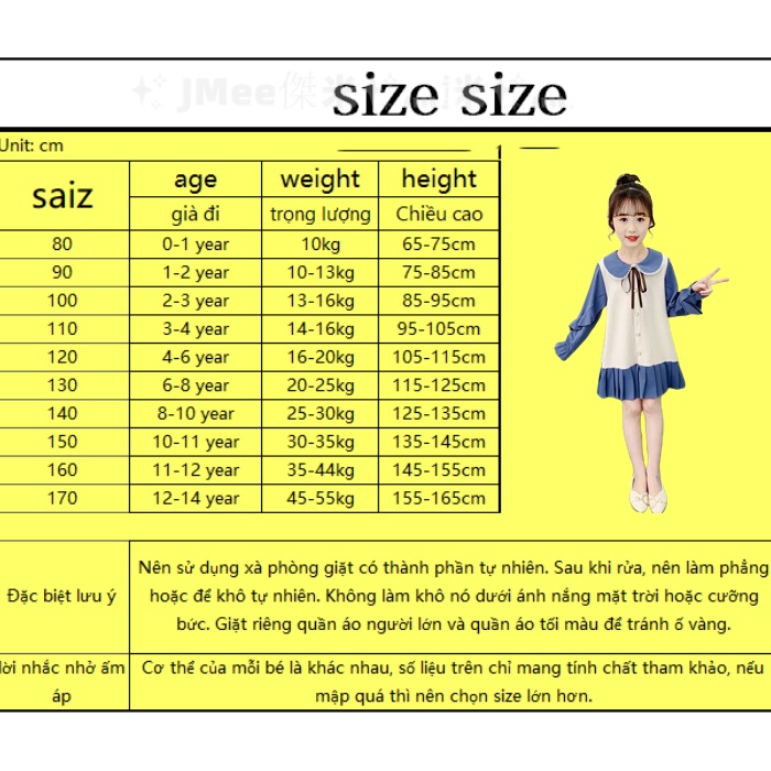 Đầm Công Chúa Tay Dài Phong Cách Xuân Thu Mới Cho Bé Gái Tiểu Học 3-14 Tuổi