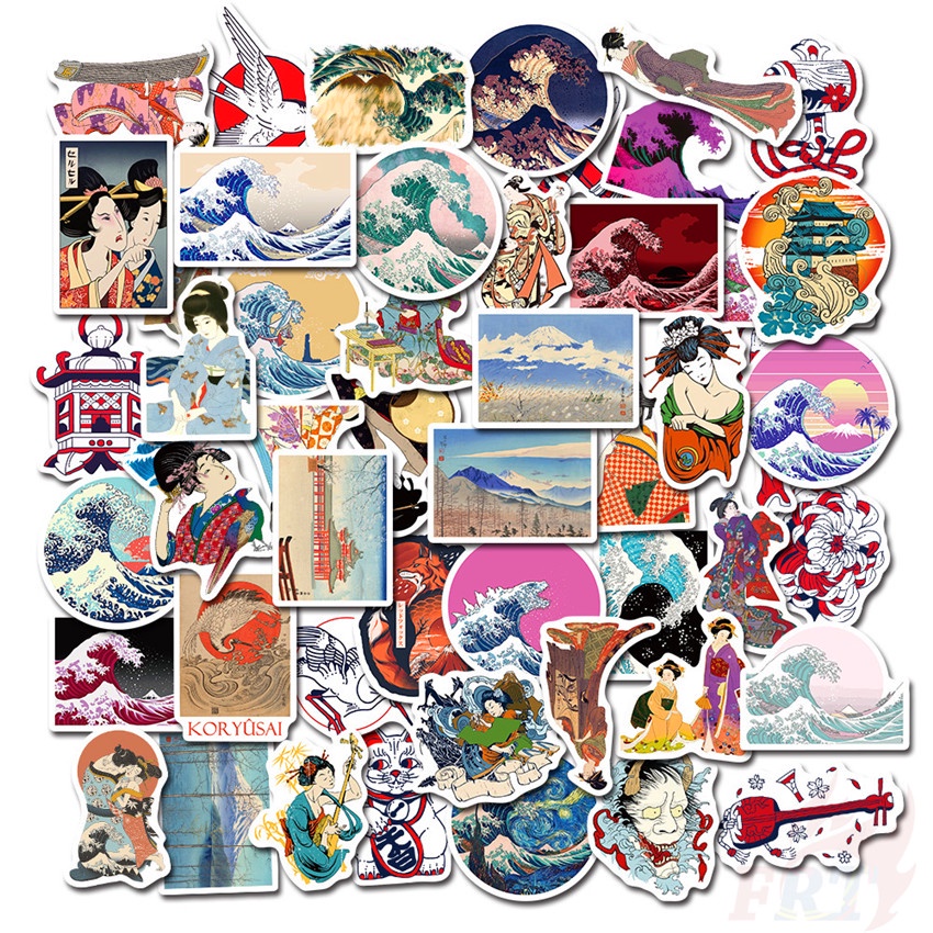 100Pcs/Set ❉ Japanese Customs &amp; Culture Art Series C Lucky Cat &amp; Ukiyoe Stickers ❉ Waterproof DIY Fashion Decals Doodle Stickers