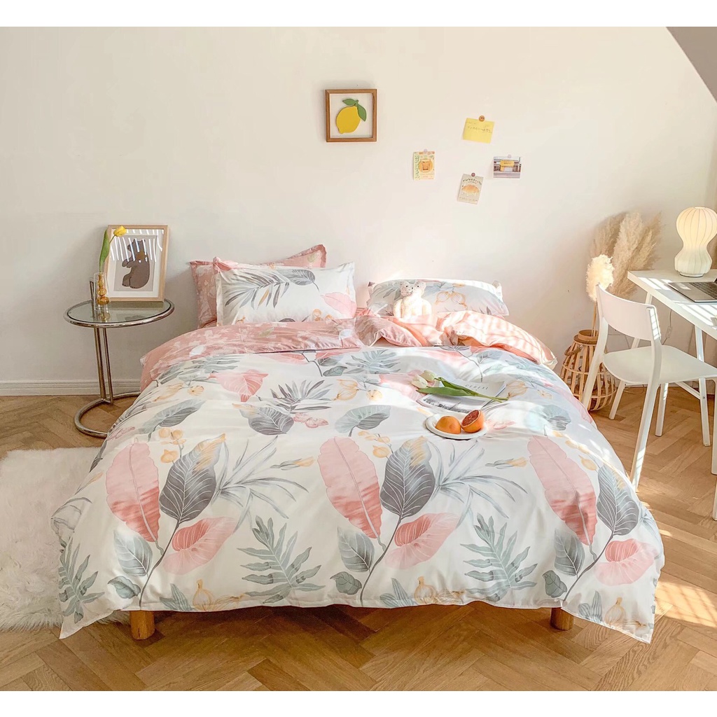 Bộ chăn ga gối cotton poly MD.Decor - Bedding phòng ngủ vintage phân loại hoa lá màu sắc dễ thương m4 m6 m8