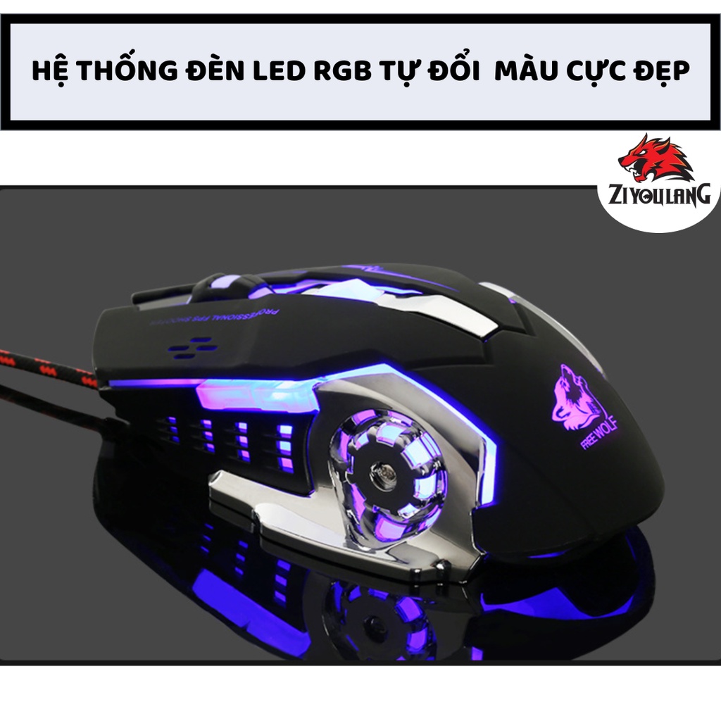 Chuột Máy Tính Gaming Có Dây ZiyouLang V5 Cao Cấp Led RGB 7 Chế Độ, Thiết Kế Hầm Hố, Màu Đẹp, Phù Hợp Pc/Laptop