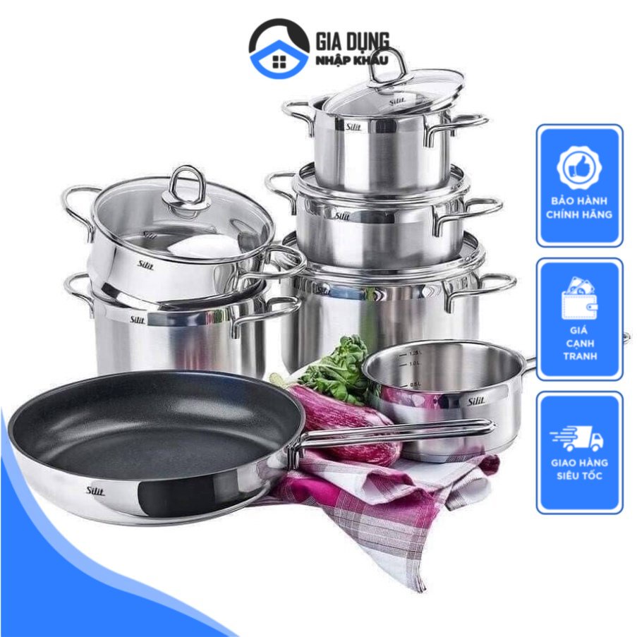 Bộ Nồi Đức SILIT DIAMANT, 7 Món, Chất Liệu Thép Không Gỉ Nguyên Khối, Dùng Cho Mọi Loại Bếp, Nhập Đức, BH 12 Tháng