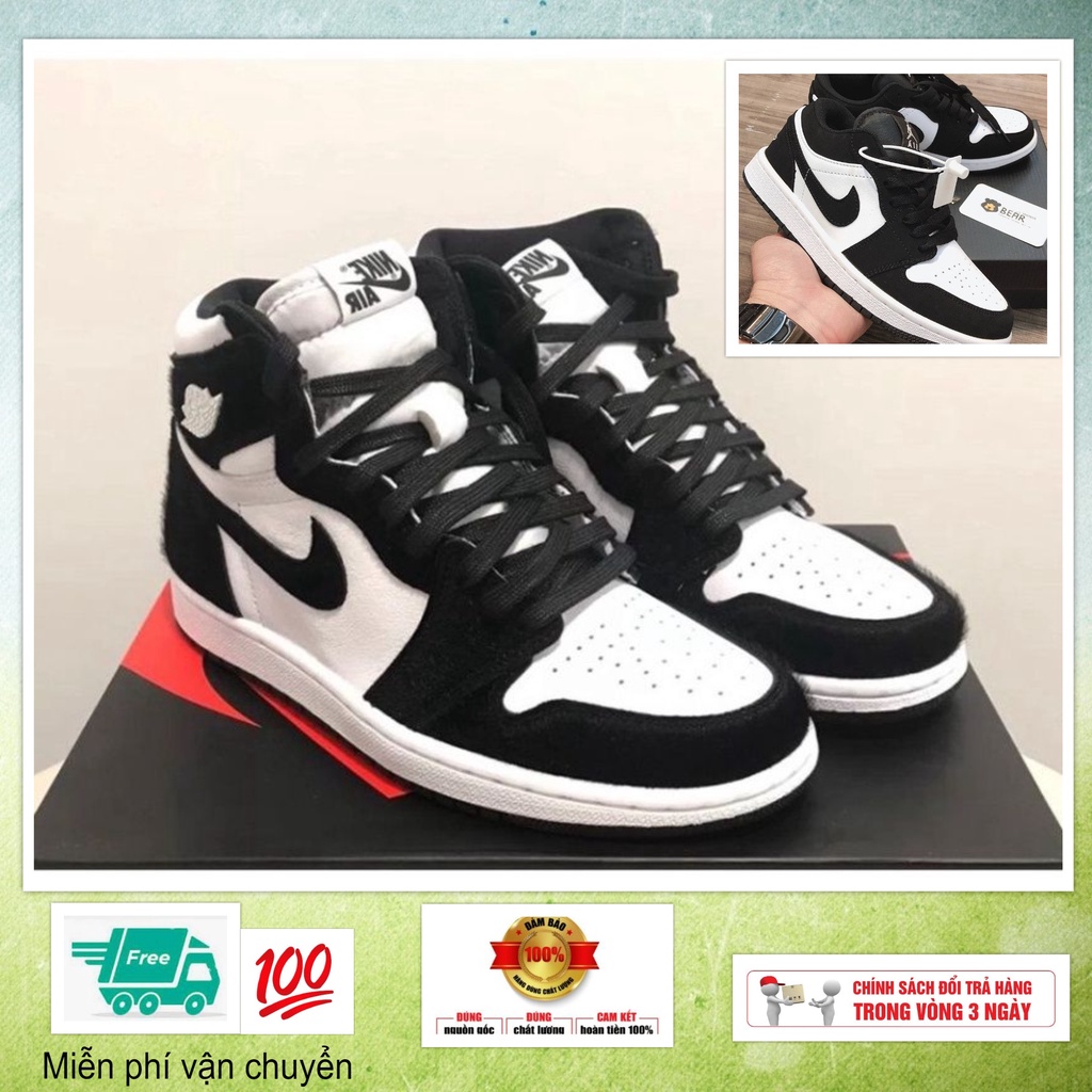 Giày Jordan Cổ Cao Nam Nữ, Giày Sneaker JD1 Panda Đen Trắng Hàng Cao Cấp Full Box + Bill