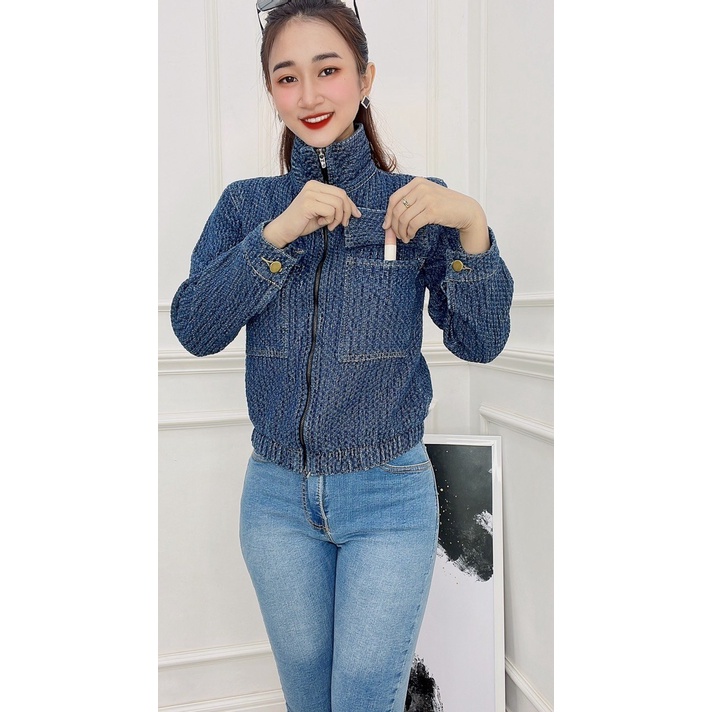 (Hình Thật)Áo khoác jean nữ dây kéo, áo khoác jean nữ, chất vải jean cotton dày dặn cao cấp Mã N68