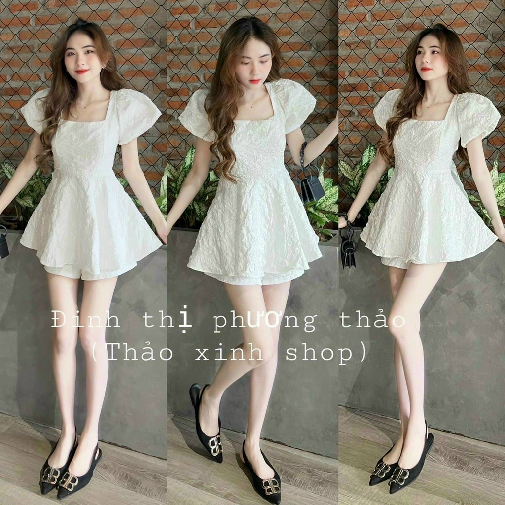 (Sale FreeShip) Sét bộ đùi nữ from babydoll,áo cổ vuông tay phồng sau cột nơ dễ thương,chất gấm cao cấp hàng chuẩn shop