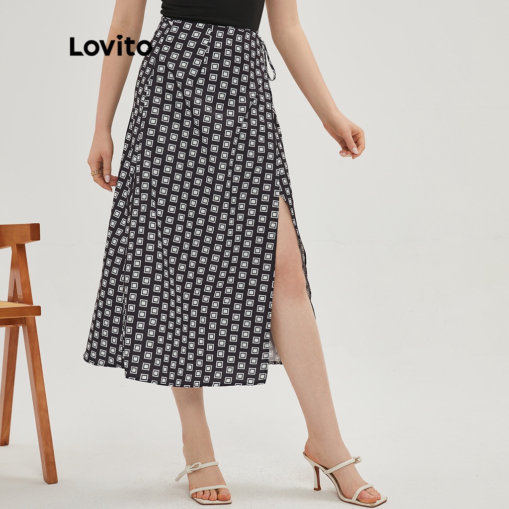 Lovito Chân Váy Midi In Họa Tiết Cổ Điển Màu Đen Và Trắng Phong Cách Cổ Điển Dành Cho Nữ L20D228