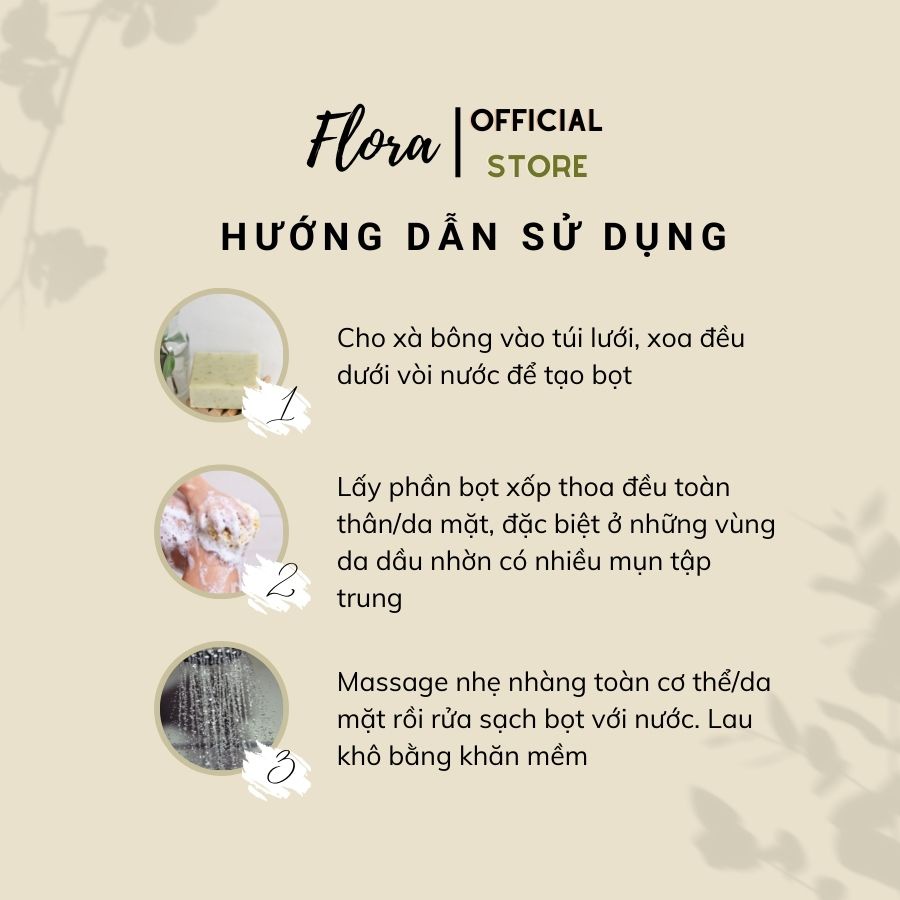 Xà bông tự nhiên mù u Flora, xà phòng giảm mụn lưng mụn mông thiên nhiên 100g