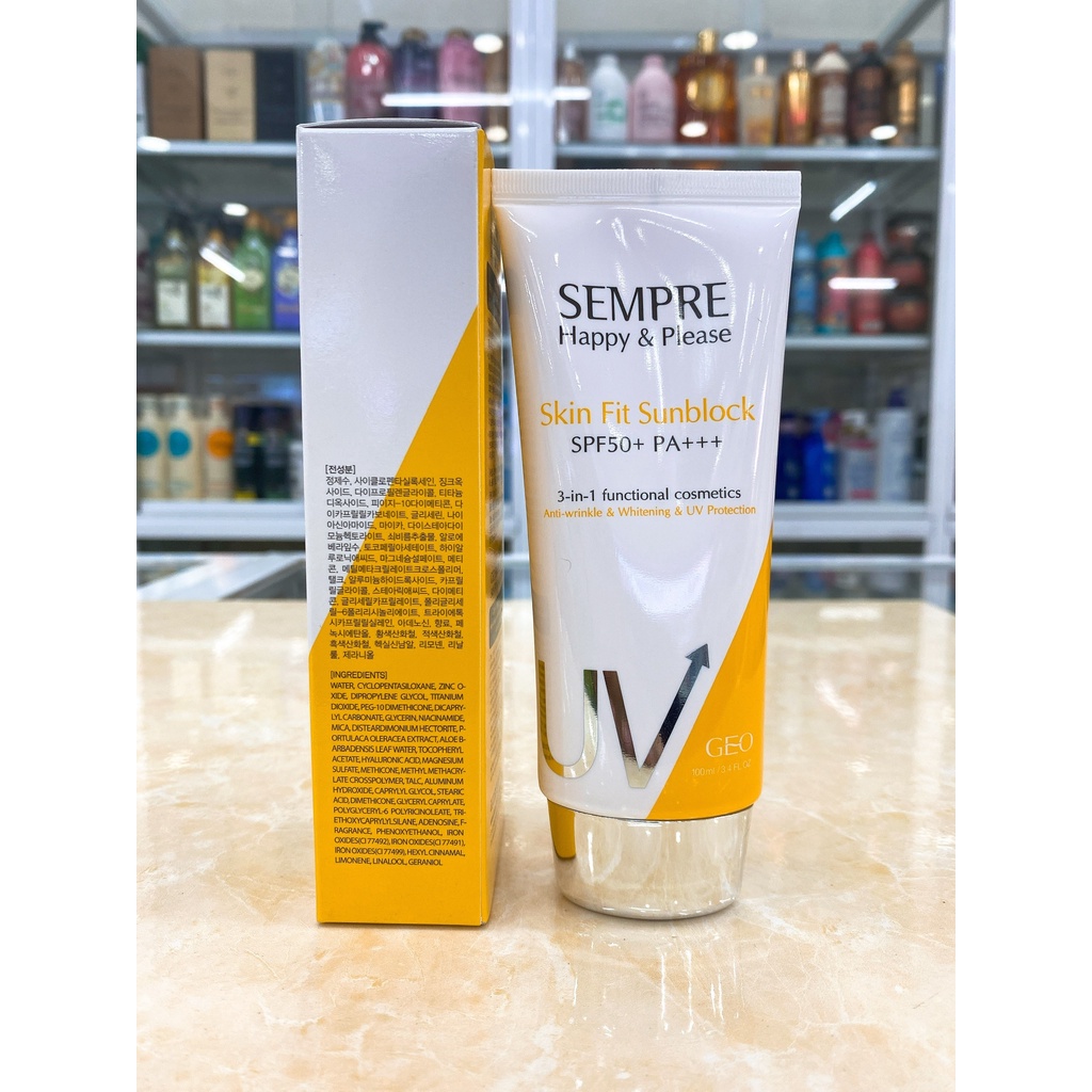 Kem chống nắng 3in1 Geo Sempre Happy &amp; Please Skin Fit Sunblock SPF50+ PA+++ 100g