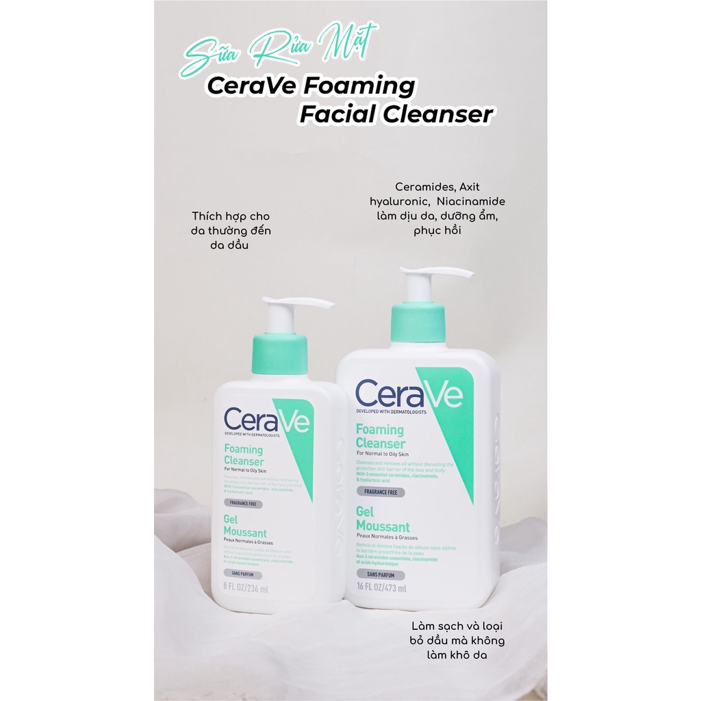 Sữa rửa mặt Cerave cho da dầu, da dầu mụn 236ml / 355ml / 473ml - Dhcosmetic