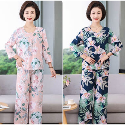 Đồ bộ trung niên nữ đẹp dài tay B86 - Quần áo ngủ thời trang thu đông mặc nhà cho người lớn tuổi, mẹ, bà cao cấp Bigsize